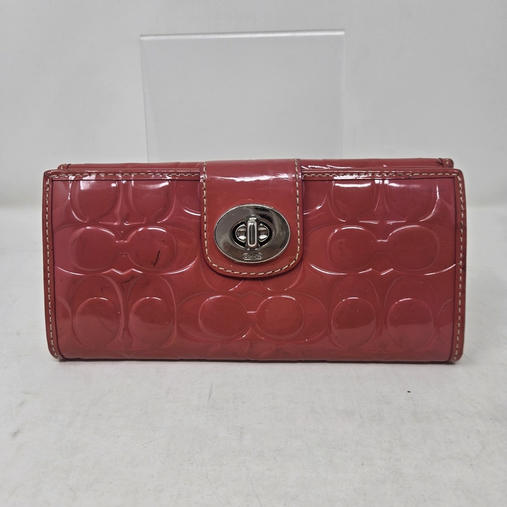 Coach Red Embossed Patent Leather Wallet with Turnlock Closure